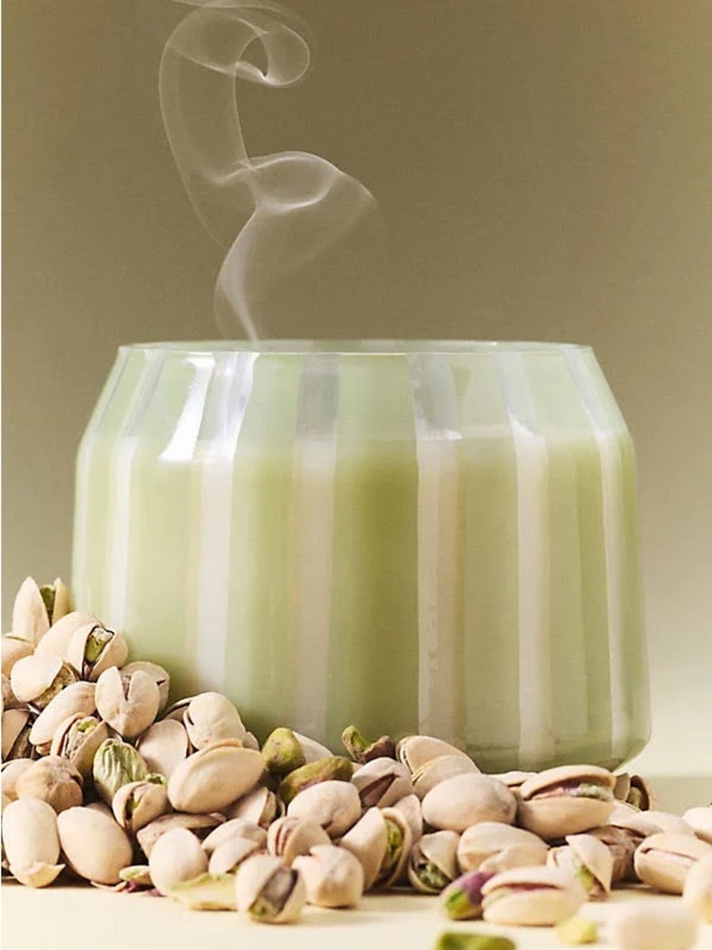 Pistachio Green Striped Decorative Candle